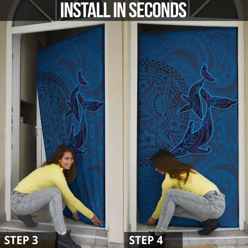 Hawaiian Whales Polynesian Art Motifs Door Cover Blue Color - Polynesian Pride