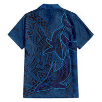 Hawaiian Whales Polynesian Art Motifs Family Matching Puletasi and Hawaiian Shirt Blue Color - Polynesian Pride