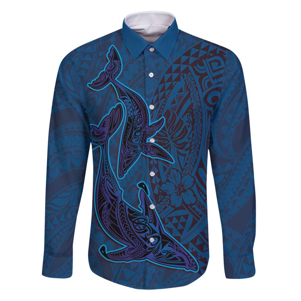 Hawaiian Whales Polynesian Art Motifs Family Matching Puletasi and Hawaiian Shirt Blue Color - Polynesian Pride