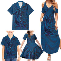 Hawaiian Whales Polynesian Art Motifs Family Matching Summer Maxi Dress and Hawaiian Shirt Blue Color - Polynesian Pride