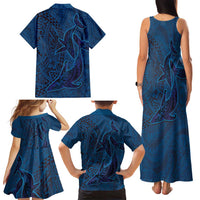 Hawaiian Whales Polynesian Art Motifs Family Matching Tank Maxi Dress and Hawaiian Shirt Blue Color - Polynesian Pride