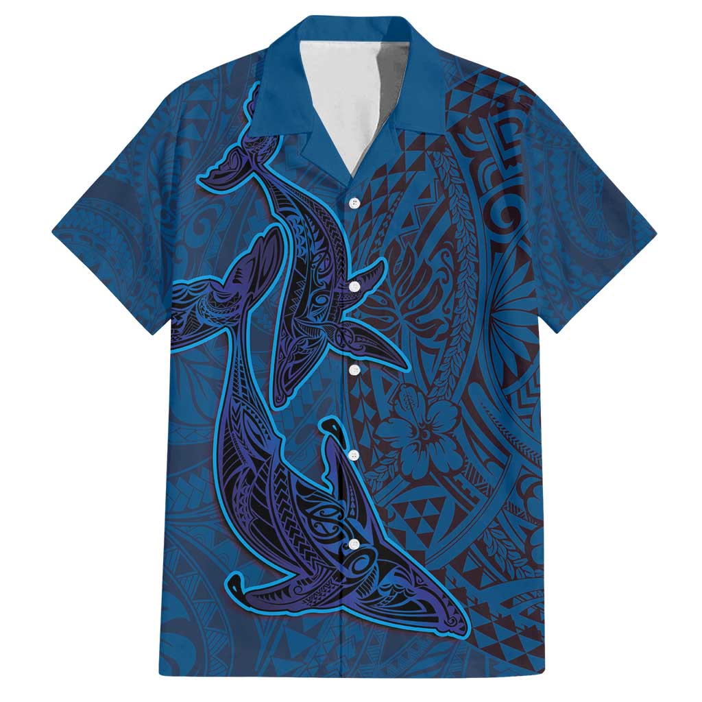Hawaiian Whales Polynesian Art Motifs Family Matching Tank Maxi Dress and Hawaiian Shirt Blue Color - Polynesian Pride