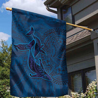 Hawaiian Whales Polynesian Art Motifs Garden Flag Blue Color - Polynesian Pride
