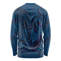 Hawaiian Whales Polynesian Art Motifs Long Sleeve Shirt Blue Color LT03 - Polynesian Pride