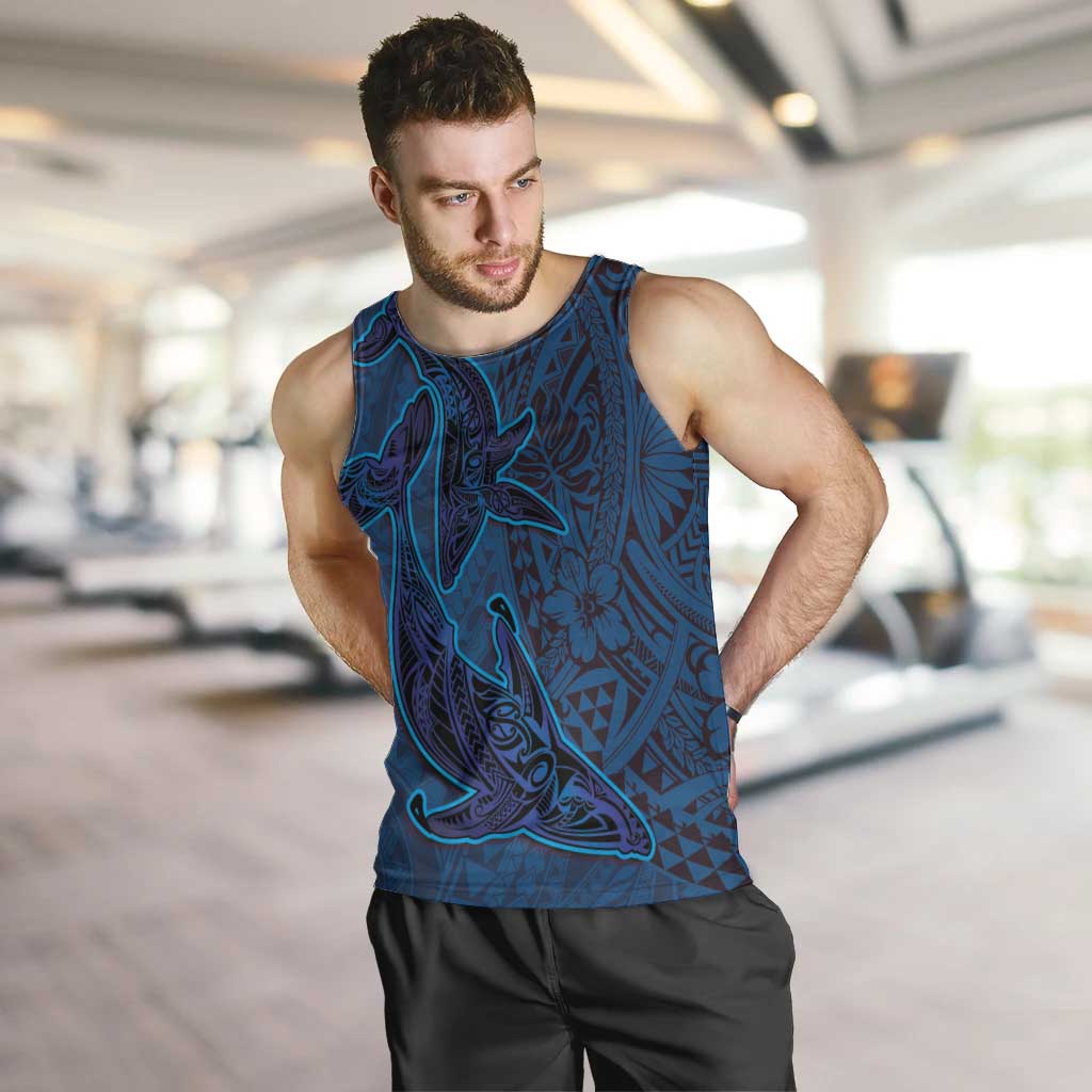 Hawaiian Whales Polynesian Art Motifs Men Tank Top Blue Color LT03 Blue - Polynesian Pride