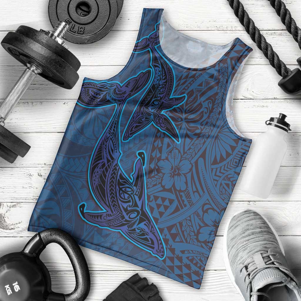 Hawaiian Whales Polynesian Art Motifs Men Tank Top Blue Color LT03 - Polynesian Pride