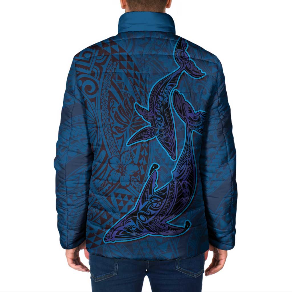 Hawaiian Whales Polynesian Art Motifs Padded Jacket Blue Color LT03 - Polynesian Pride