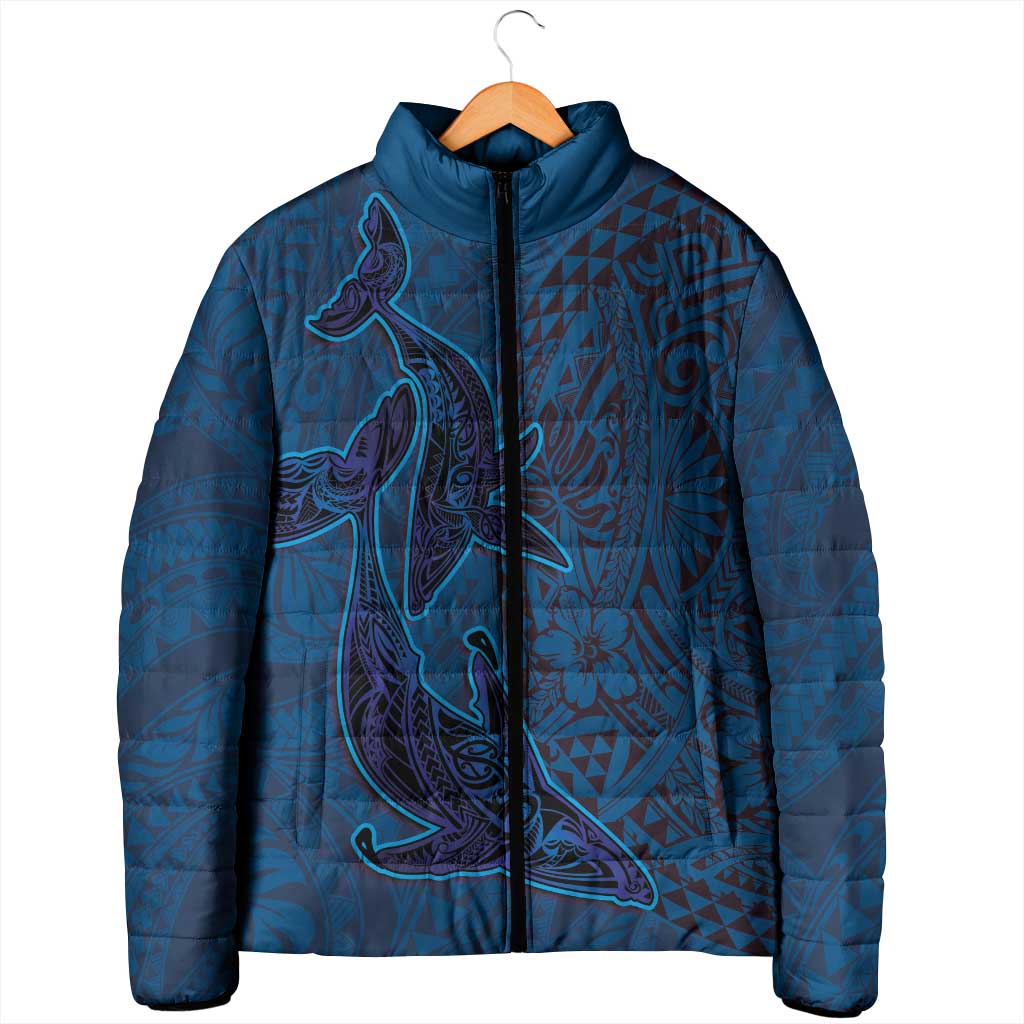 Hawaiian Whales Polynesian Art Motifs Padded Jacket Blue Color LT03 - Polynesian Pride