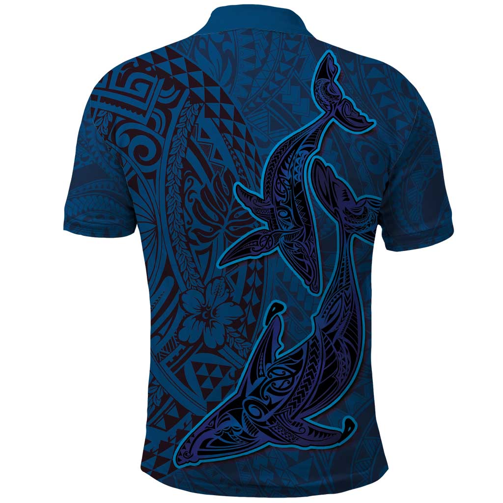 Hawaiian Whales Polynesian Art Motifs Polo Shirt Blue Color - Polynesian Pride