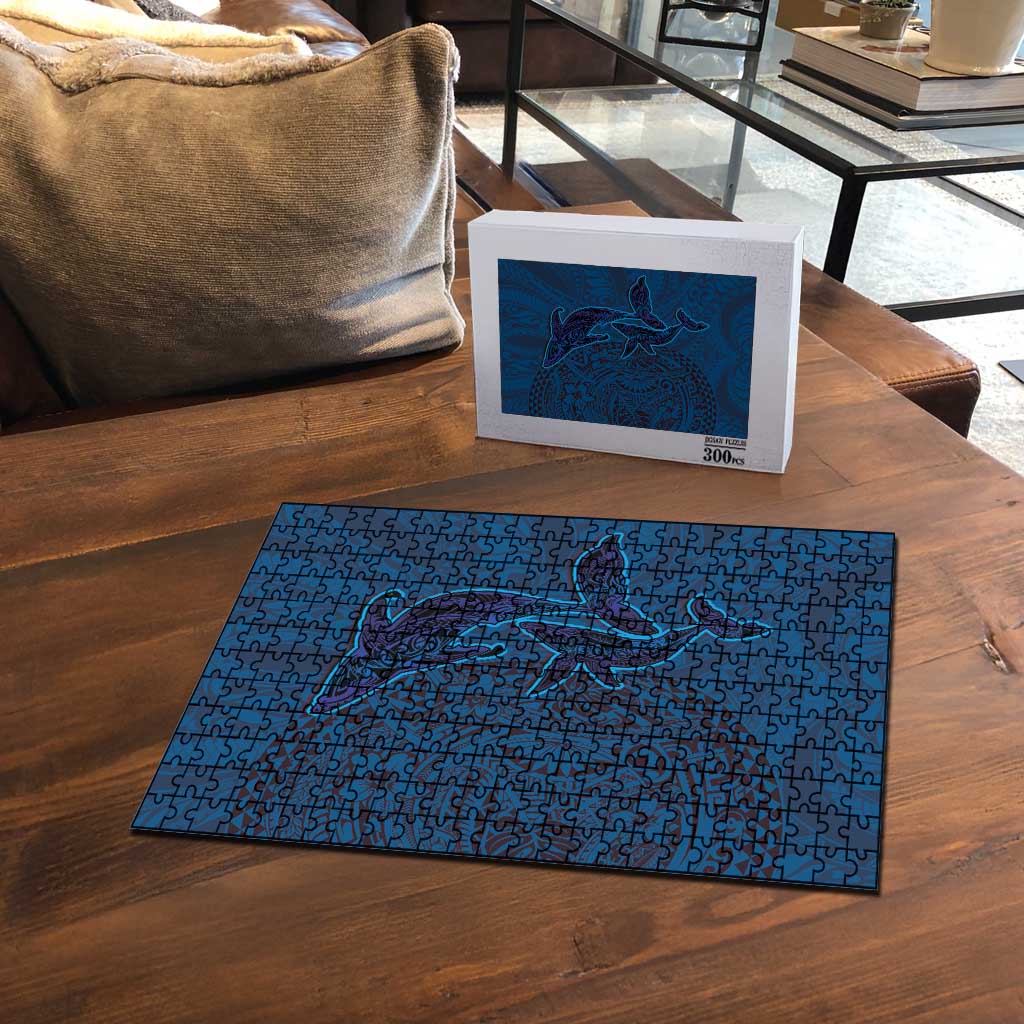 Hawaiian Whales Polynesian Art Motifs Puzzle Blue Color LT03 - Polynesian Pride