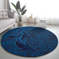 Hawaiian Whales Polynesian Art Motifs Round Carpet Blue Color - Polynesian Pride