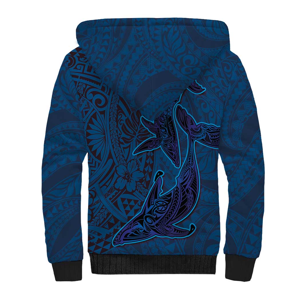 Hawaiian Whales Polynesian Art Motifs Sherpa Hoodie Blue Color LT03 - Polynesian Pride