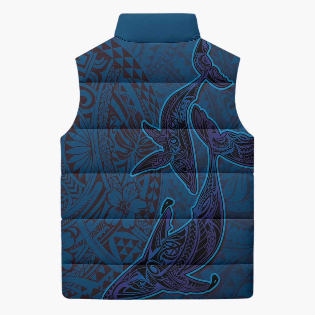 Hawaiian Whales Polynesian Art Motifs Sleeveless Puffer Jacket Blue Color LT03 - Polynesian Pride