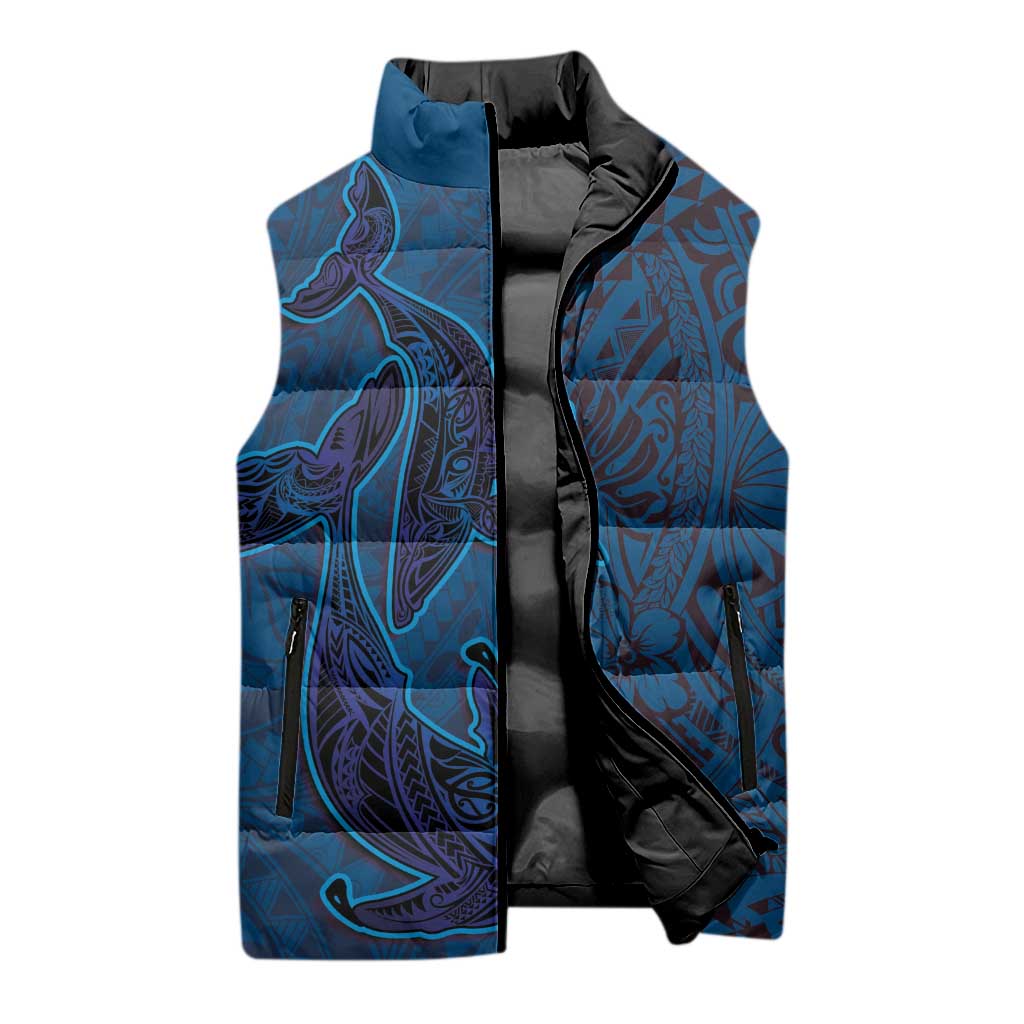 Hawaiian Whales Polynesian Art Motifs Sleeveless Puffer Jacket Blue Color LT03 - Polynesian Pride