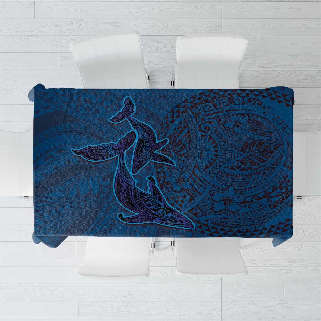 Hawaiian Whales Polynesian Art Motifs Tablecloth Blue Color - Polynesian Pride