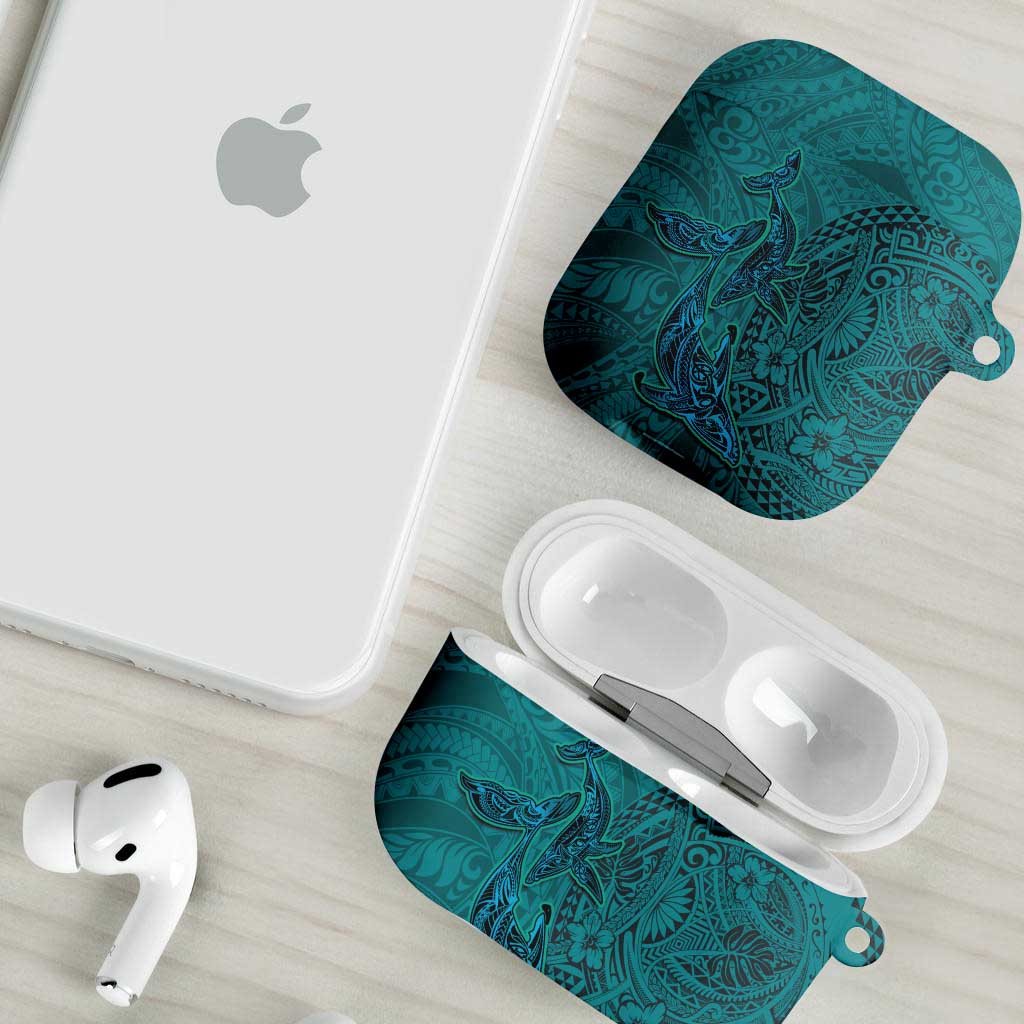 Hawaiian Whales Polynesian Art Motifs AirPods Case Turquoise Color LT03 - Polynesian Pride