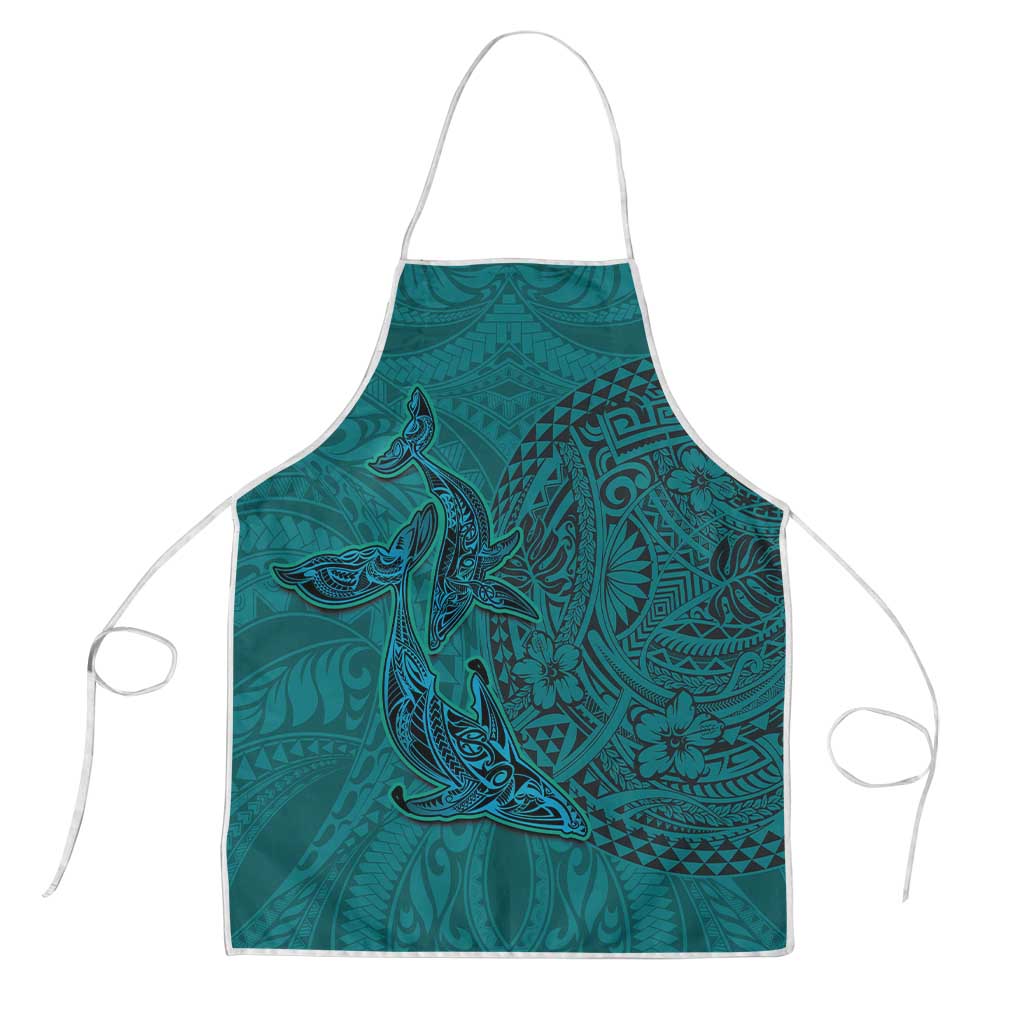 Hawaiian Whales Polynesian Art Motifs Apron Turquoise Color LT03 Turquoise - Polynesian Pride
