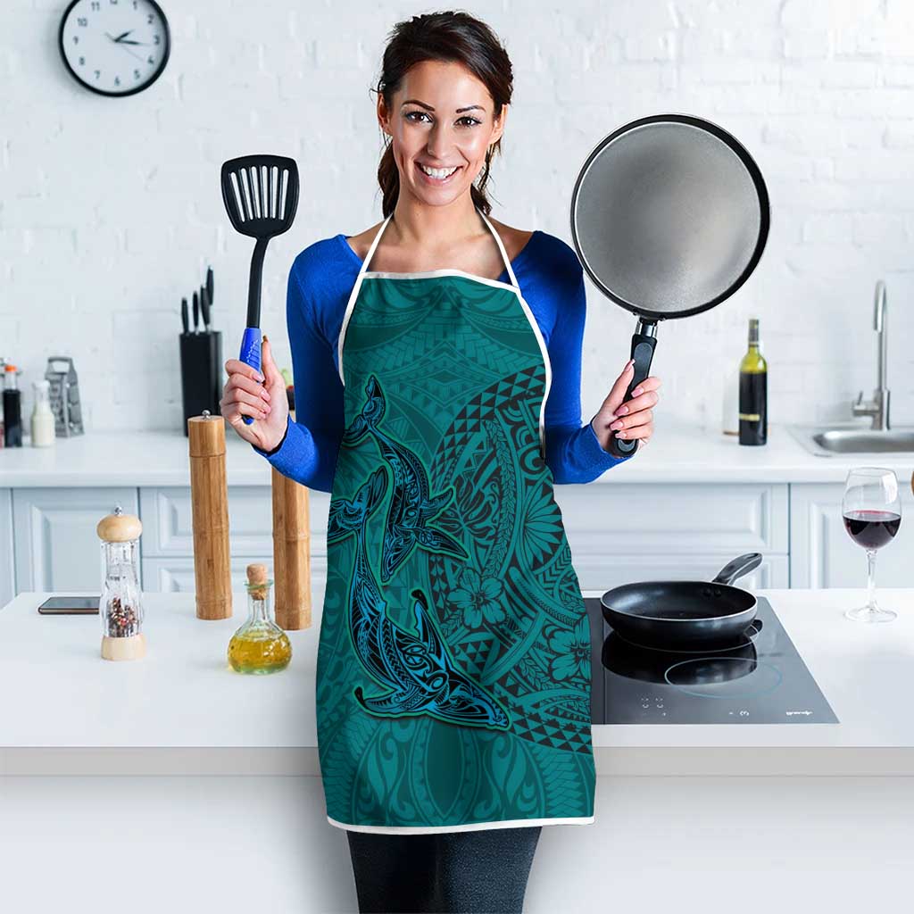 Hawaiian Whales Polynesian Art Motifs Apron Turquoise Color LT03 - Polynesian Pride