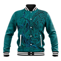 Hawaiian Whales Polynesian Art Motifs Baseball Jacket Turquoise Color LT03 Unisex Turquoise - Polynesian Pride