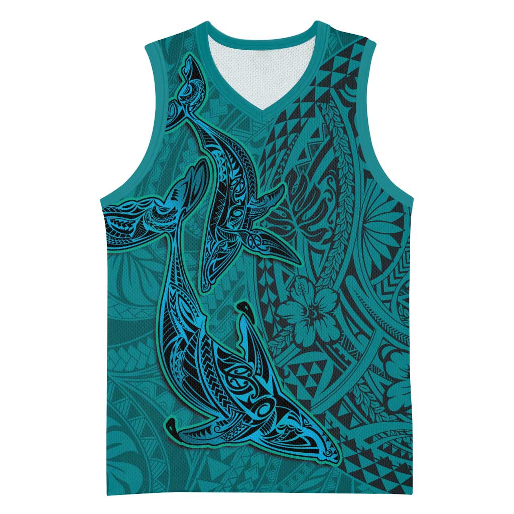 Hawaiian Whales Polynesian Art Motifs Basketball Jersey Turquoise Color LT03 Unisex Turquoise - Polynesian Pride