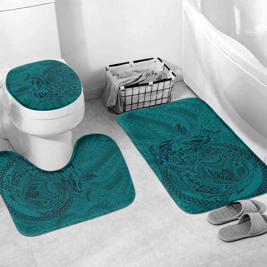 Hawaiian Whales Polynesian Art Motifs Bathroom Set Turquoise Color - Polynesian Pride