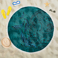 Hawaiian Whales Polynesian Art Motifs Beach Blanket Turquoise Color LT03 One Size 150cm Turquoise - Polynesian Pride