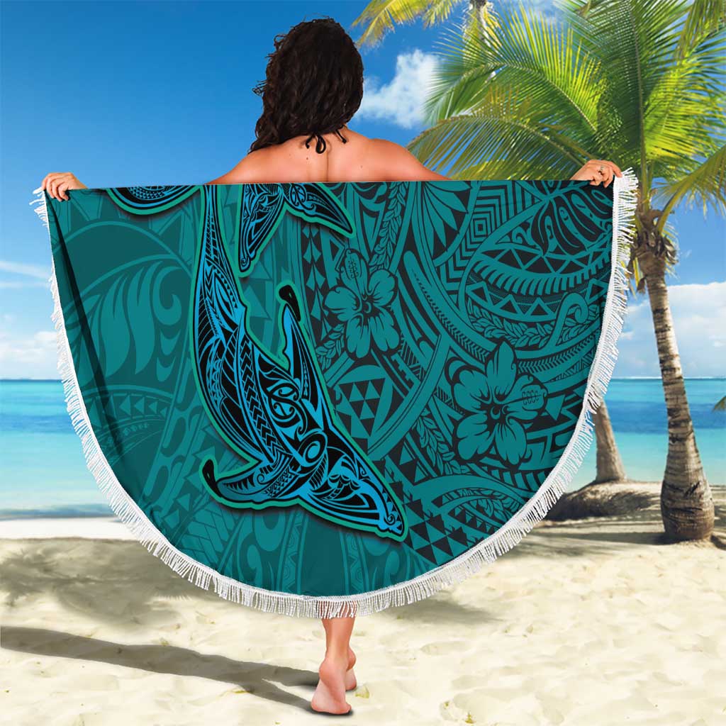 Hawaiian Whales Polynesian Art Motifs Beach Blanket Turquoise Color LT03 - Polynesian Pride