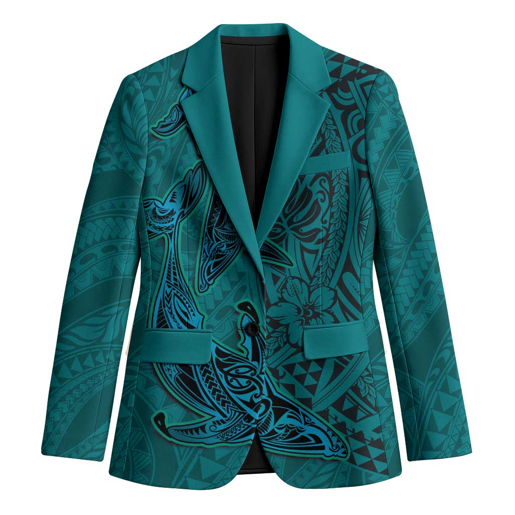 Hawaiian Whales Polynesian Art Motifs Blazer Turquoise Color LT03 Unisex Turquoise - Polynesian Pride