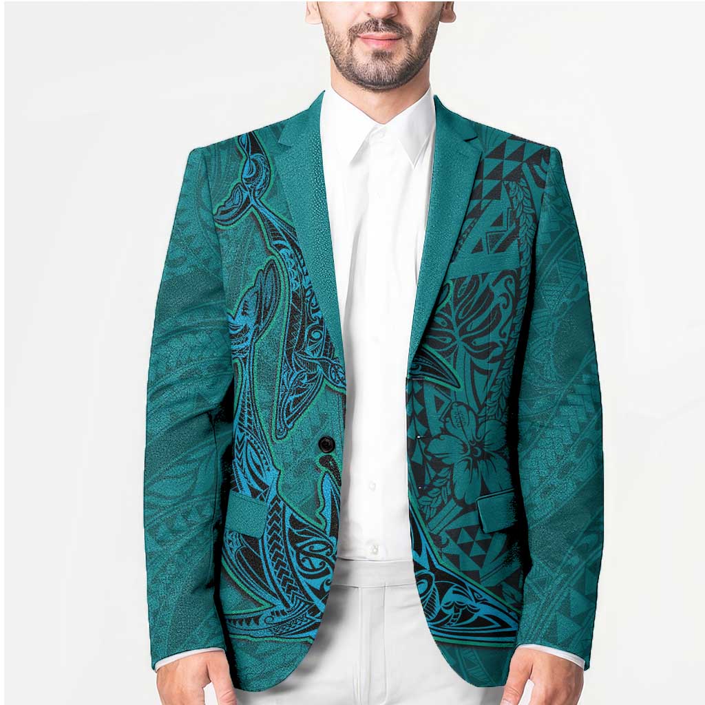 Hawaiian Whales Polynesian Art Motifs Blazer Turquoise Color LT03 - Polynesian Pride