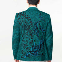 Hawaiian Whales Polynesian Art Motifs Blazer Turquoise Color LT03 - Polynesian Pride