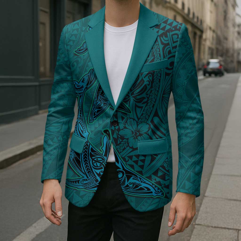Hawaiian Whales Polynesian Art Motifs Blazer Turquoise Color LT03 - Polynesian Pride