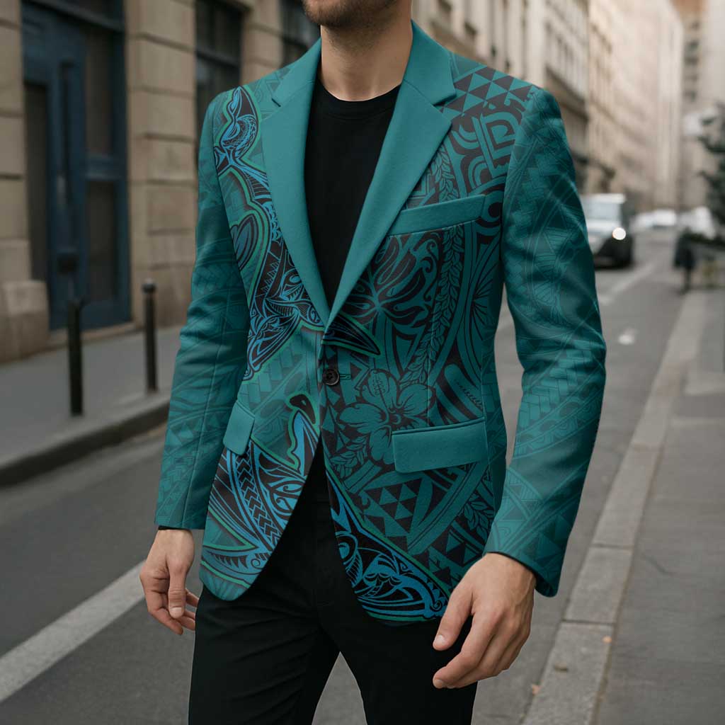 Hawaiian Whales Polynesian Art Motifs Blazer Turquoise Color LT03 - Polynesian Pride