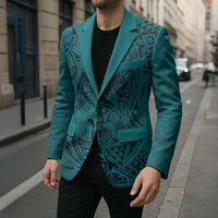 Hawaiian Whales Polynesian Art Motifs Blazer Turquoise Color LT03 - Polynesian Pride