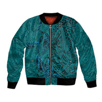 Hawaiian Whales Polynesian Art Motifs Bomber Jacket Turquoise Color - Polynesian Pride