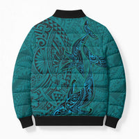 Hawaiian Whales Polynesian Art Motifs Bomber Puffer Jacket Turquoise Color LT03 - Polynesian Pride