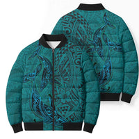 Hawaiian Whales Polynesian Art Motifs Bomber Puffer Jacket Turquoise Color LT03 - Polynesian Pride