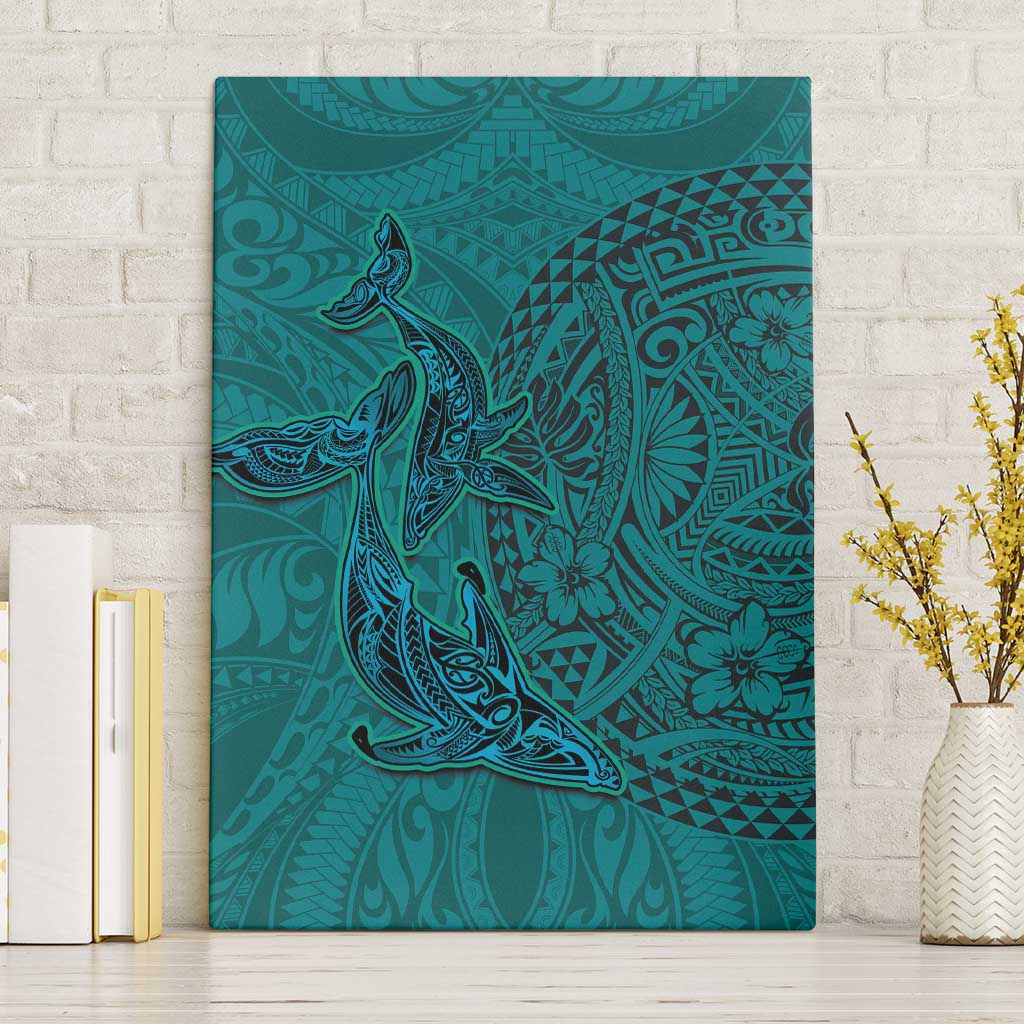 Hawaiian Whales Polynesian Art Motifs Canvas Wall Art Turquoise Color LT03 Without Frame Turquoise - Polynesian Pride