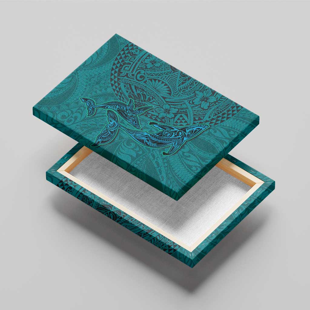 Hawaiian Whales Polynesian Art Motifs Canvas Wall Art Turquoise Color LT03 - Polynesian Pride