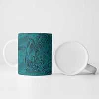Hawaiian Whales Polynesian Art Motifs Ceramic Mug Turquoise Color - Polynesian Pride