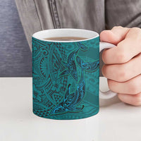 Hawaiian Whales Polynesian Art Motifs Ceramic Mug Turquoise Color - Polynesian Pride
