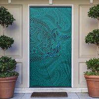 Hawaiian Whales Polynesian Art Motifs Door Cover Turquoise Color LT03 Turquoise - Polynesian Pride