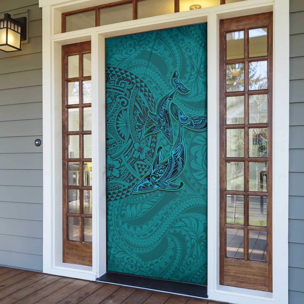Hawaiian Whales Polynesian Art Motifs Door Cover Turquoise Color LT03 - Polynesian Pride
