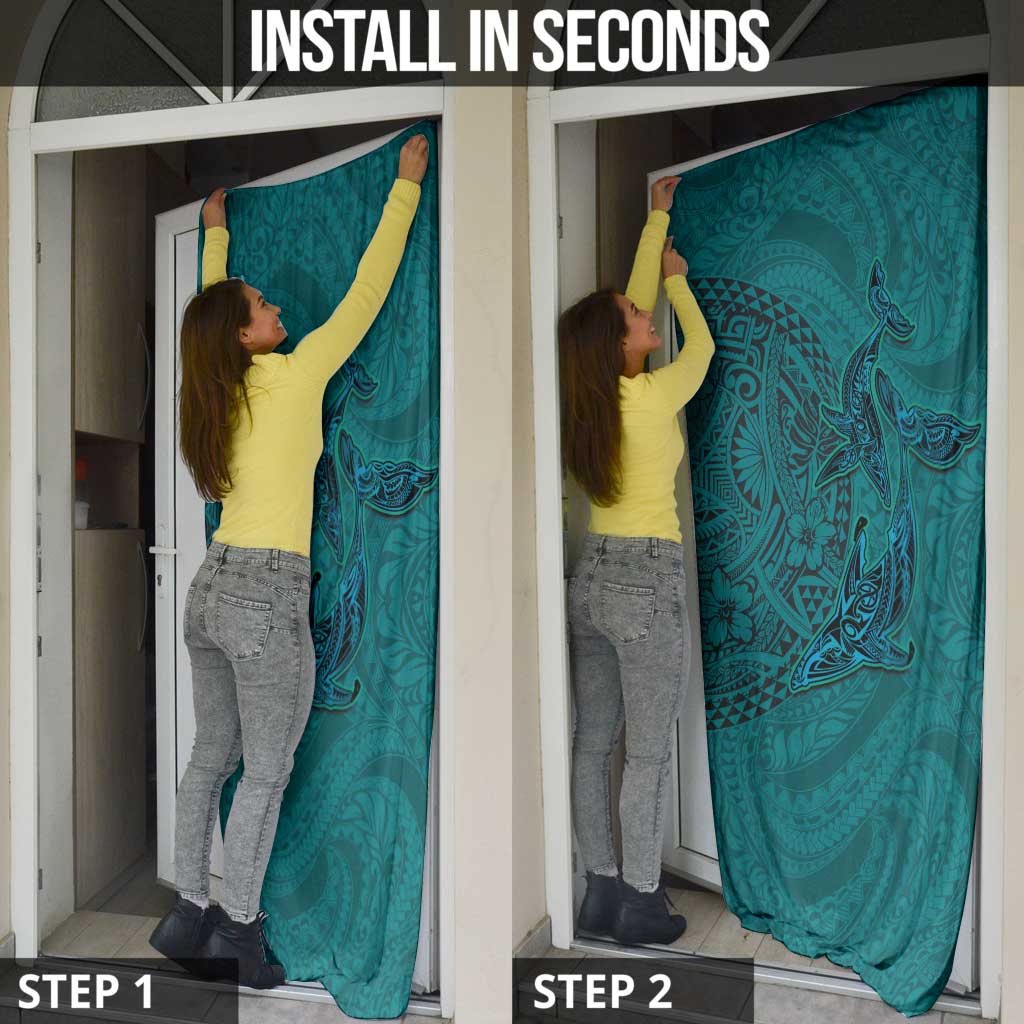 Hawaiian Whales Polynesian Art Motifs Door Cover Turquoise Color LT03 - Polynesian Pride