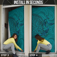 Hawaiian Whales Polynesian Art Motifs Door Cover Turquoise Color LT03 - Polynesian Pride