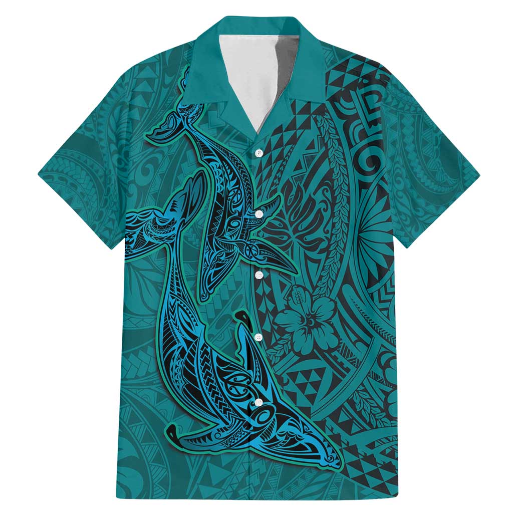 Hawaiian Whales Polynesian Art Motifs Family Matching Mermaid Dress and Hawaiian Shirt Turquoise Color - Polynesian Pride