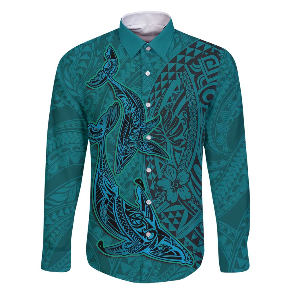 Hawaiian Whales Polynesian Art Motifs Family Matching Mermaid Dress and Hawaiian Shirt Turquoise Color - Polynesian Pride