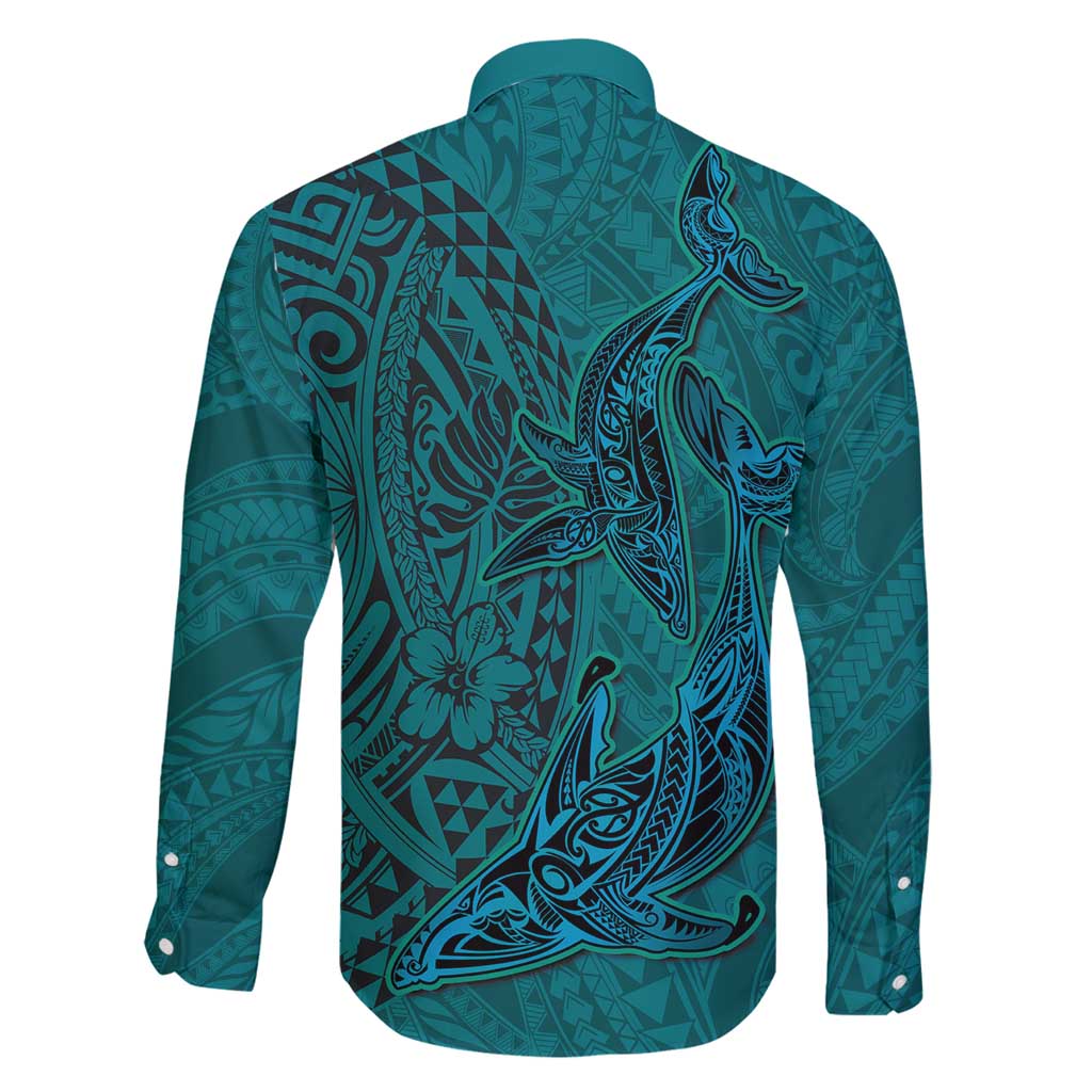 Hawaiian Whales Polynesian Art Motifs Family Matching Puletasi and Hawaiian Shirt Turquoise Color - Polynesian Pride