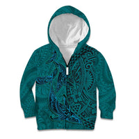 Hawaiian Whales Polynesian Art Motifs Kid Hoodie Turquoise Color - Polynesian Pride