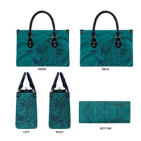 Hawaiian Whales Polynesian Art Motifs Leather Bag Turquoise Color - Polynesian Pride