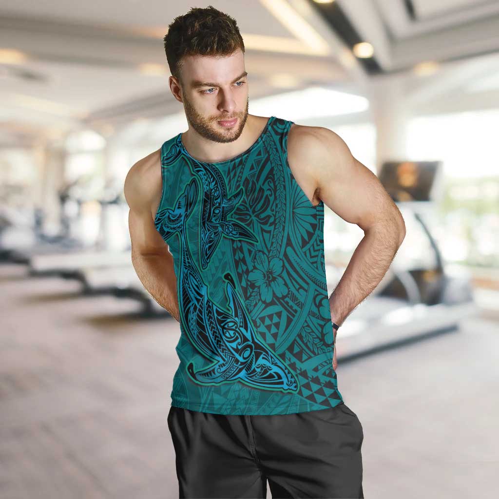 Hawaiian Whales Polynesian Art Motifs Men Tank Top Turquoise Color - Polynesian Pride